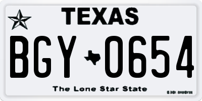 TX license plate BGY0654