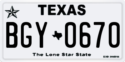 TX license plate BGY0670