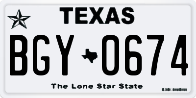 TX license plate BGY0674