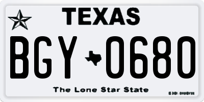 TX license plate BGY0680