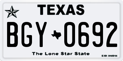TX license plate BGY0692