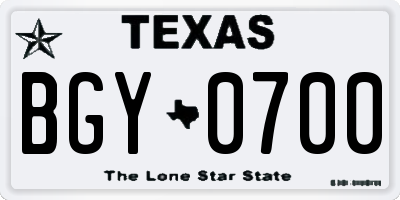 TX license plate BGY0700