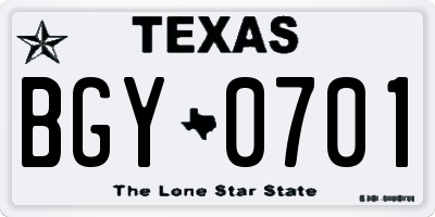 TX license plate BGY0701