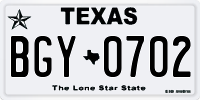 TX license plate BGY0702