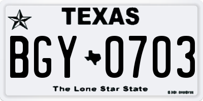 TX license plate BGY0703