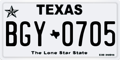 TX license plate BGY0705