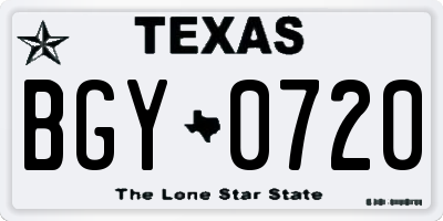 TX license plate BGY0720
