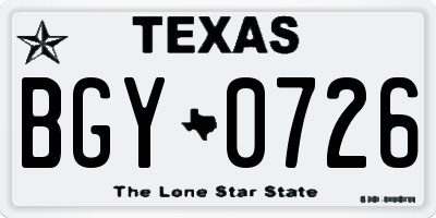 TX license plate BGY0726