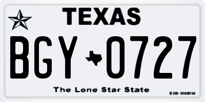 TX license plate BGY0727
