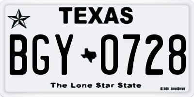 TX license plate BGY0728