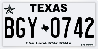 TX license plate BGY0742