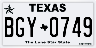 TX license plate BGY0749