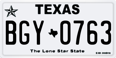 TX license plate BGY0763