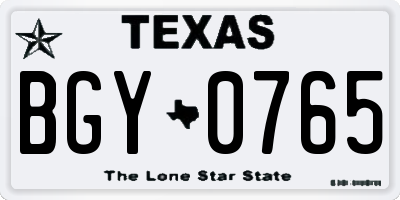 TX license plate BGY0765