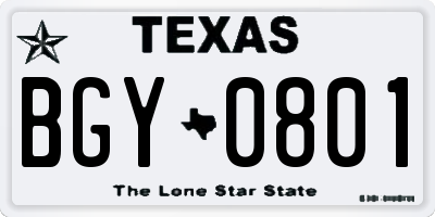TX license plate BGY0801