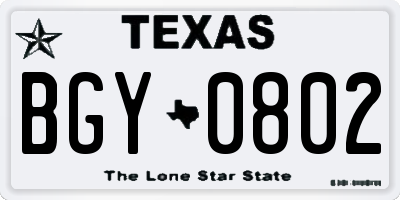 TX license plate BGY0802