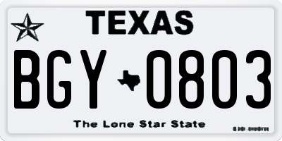 TX license plate BGY0803