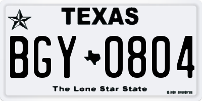TX license plate BGY0804