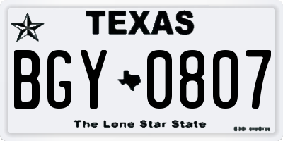 TX license plate BGY0807