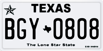 TX license plate BGY0808