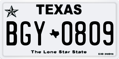 TX license plate BGY0809