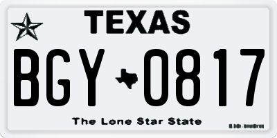 TX license plate BGY0817