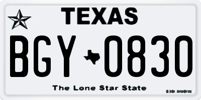 TX license plate BGY0830
