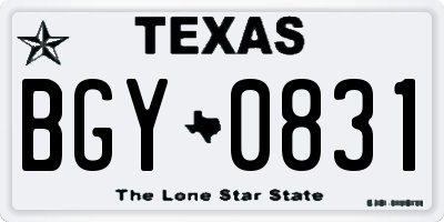 TX license plate BGY0831