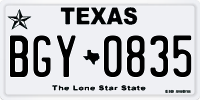 TX license plate BGY0835