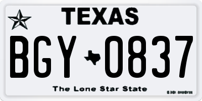 TX license plate BGY0837