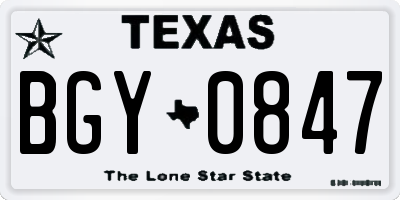 TX license plate BGY0847