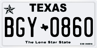 TX license plate BGY0860