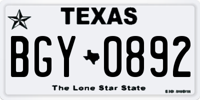 TX license plate BGY0892