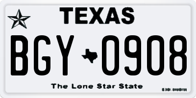 TX license plate BGY0908