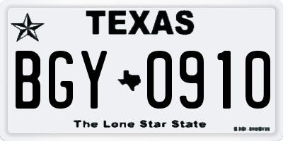 TX license plate BGY0910