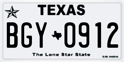 TX license plate BGY0912