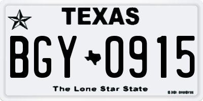TX license plate BGY0915