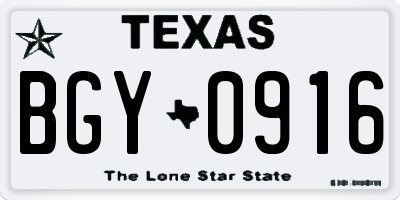 TX license plate BGY0916