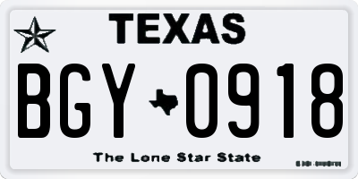 TX license plate BGY0918