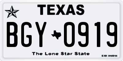 TX license plate BGY0919