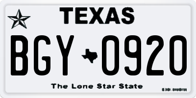 TX license plate BGY0920