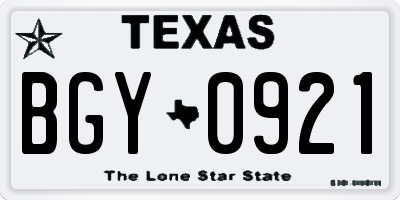 TX license plate BGY0921