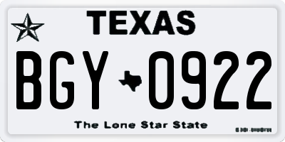 TX license plate BGY0922