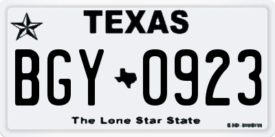 TX license plate BGY0923