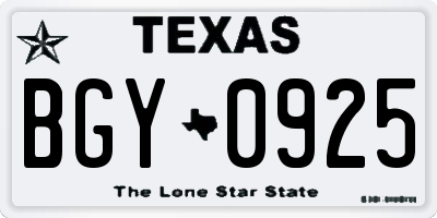 TX license plate BGY0925