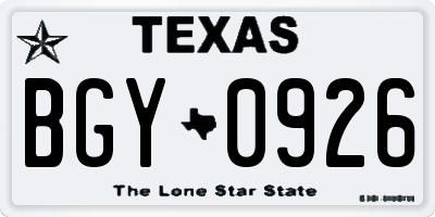 TX license plate BGY0926