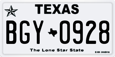 TX license plate BGY0928