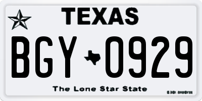 TX license plate BGY0929
