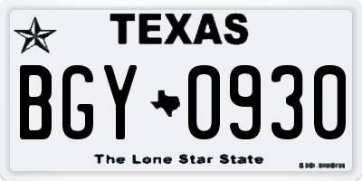 TX license plate BGY0930