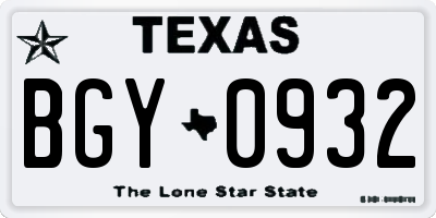 TX license plate BGY0932